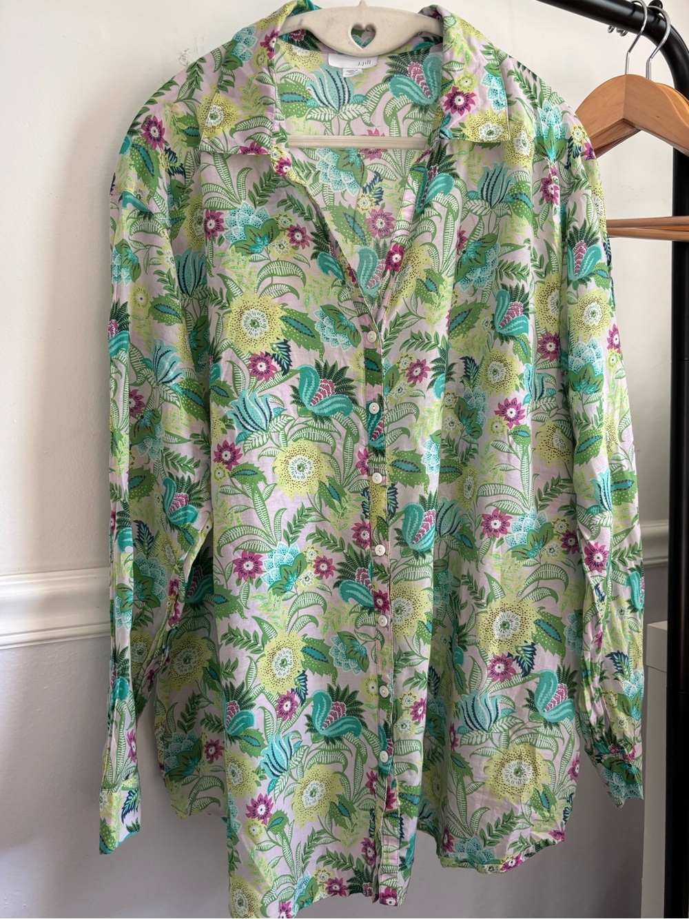 J. Jill Green Floral Button-Up Blouse
